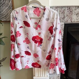 Banana Republic Red and Pink Floral Bell sleeve blouse